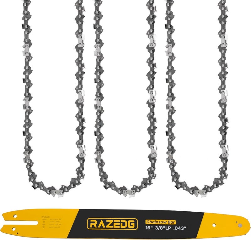 RazEdg 16 Inch Chainsaw Bar and Chain Combo, 3/8" LP Pitch, 043" Gauge, 55 Drive Links, Fits Stihl MS170, MS171, MS180c and More (1 Bar + 3 Chains) - Image 1